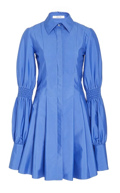 Shop Adeam Pleated Shirt Dress With Smocking Detail In Blue