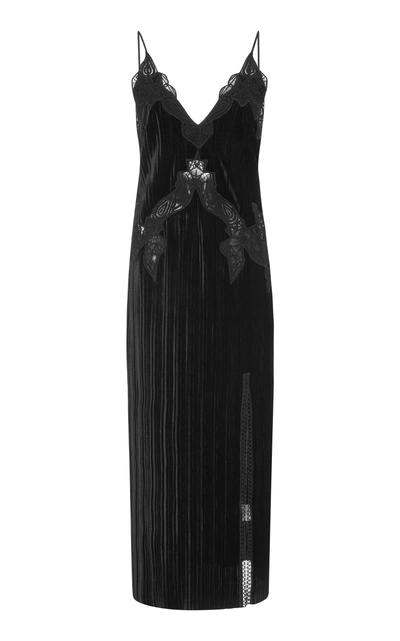 Shop Jonathan Simkhai Lace Appliqué Crinkled Midi Velvet Dress In Black