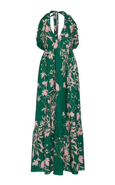 Shop Borgo De Nor Violeta Floral-print Cotton Gown In Green
