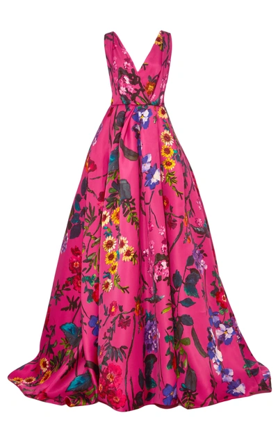 Shop Monique Lhuillier Sleeveless Floral Ball Gown In Pink
