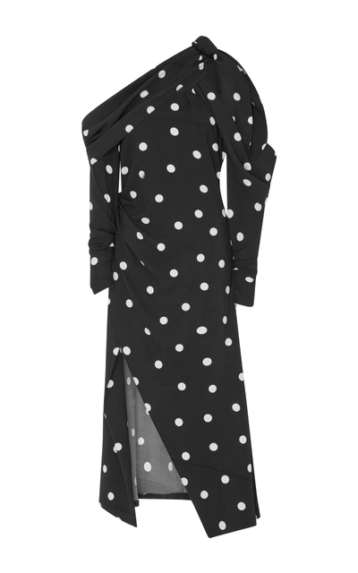 Shop Monse Off-the-shoulder Polka-dot Stretch-silk Midi Dress In Print
