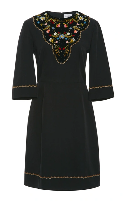 Shop Vilshenko Alexis Velvet Floral-embroidered Mini Dress In Black