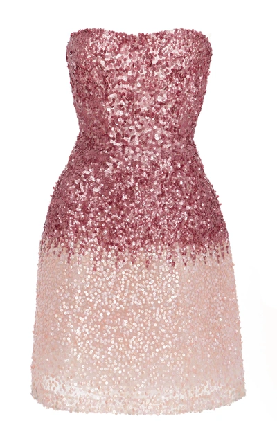 Shop Monique Lhuillier Ombre Sequined Mini Dress In Pink