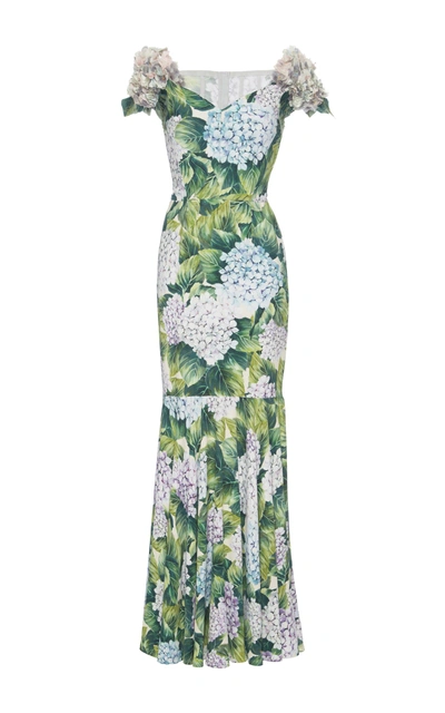 Shop Dolce & Gabbana Appliquéd Floral-print Gown