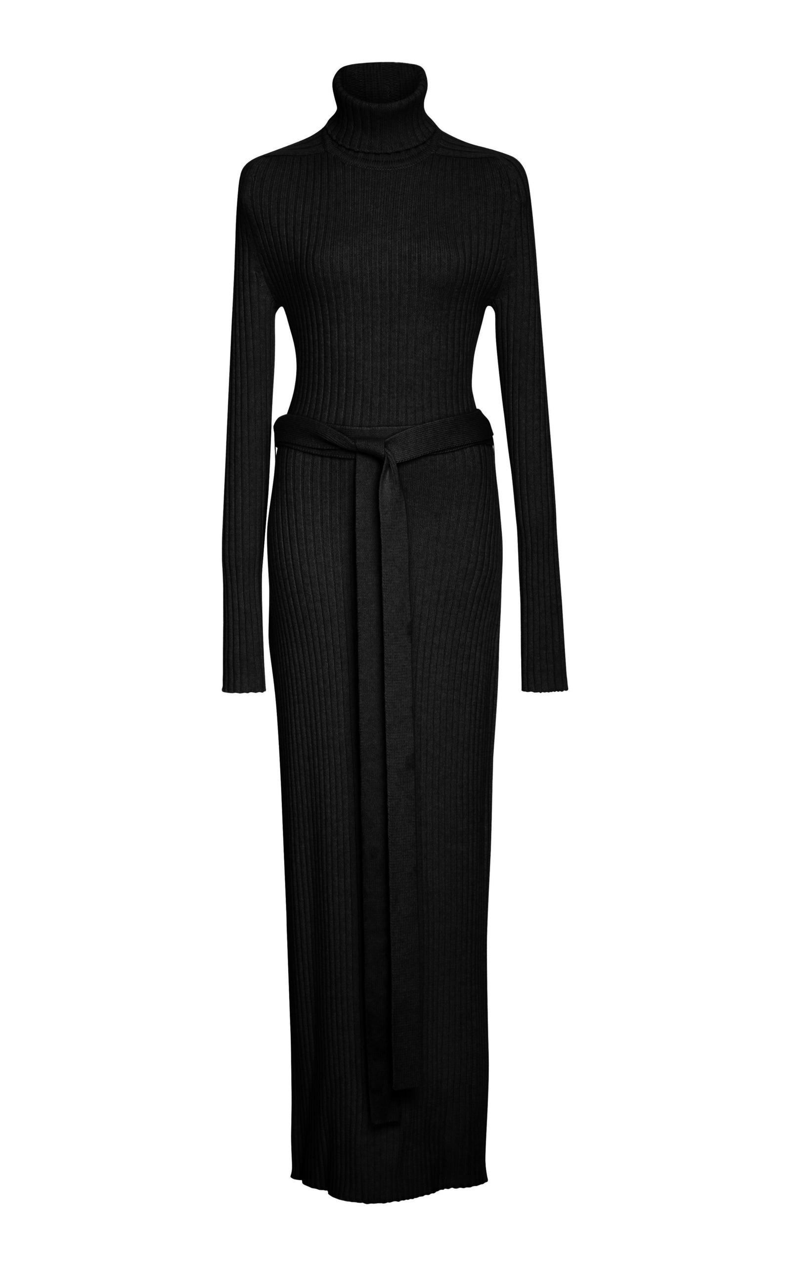 black long sleeve turtleneck maxi dress