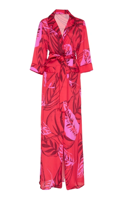 Shop Borgo De Nor Maria Floral-print Satin Robe Dress In Red