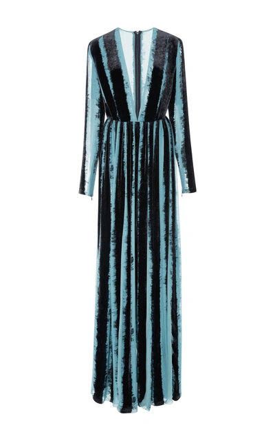 Shop Elie Saab Deep V-neck Velvet Dress In Stripe