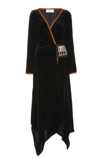 Shop Peter Pilotto Velvet Crystal Patch Long Wrap Dress In Black