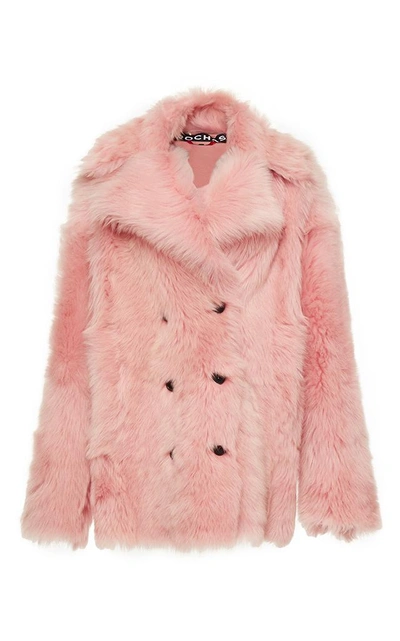 Shop Rochas Double-breasted Shearling Fur Coat In Yellow