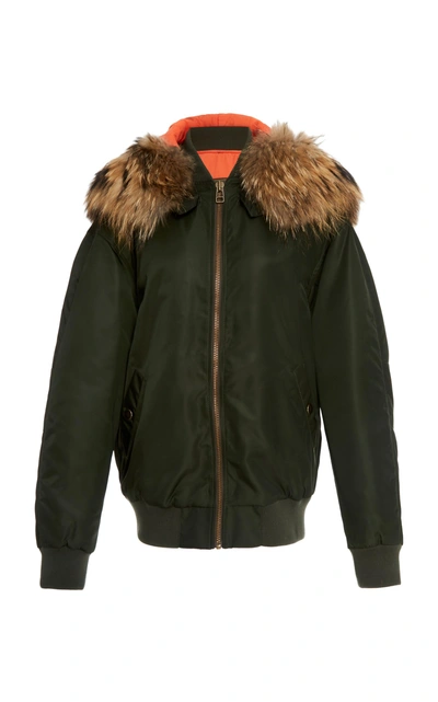 Shop Mr & Mrs Italy Fur-trimmed Bomber Jacket In Green