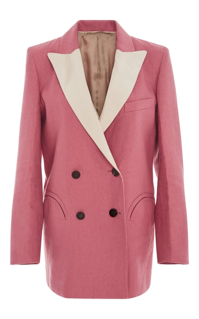 Shop Blazé Milano Mid-day Sun Double Breasted Contrast Lapel Blazer In Pink