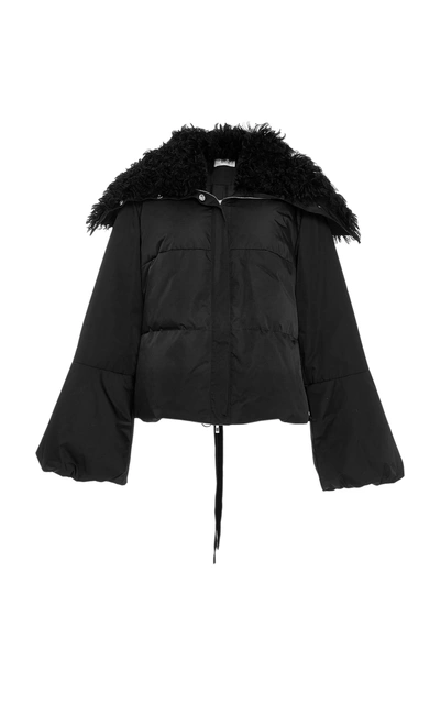 Shop Adeam Shearling Collar Laced Puffer Jacket In Black