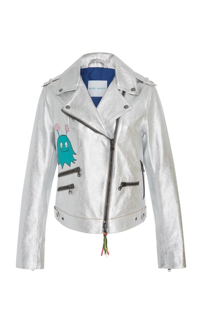 Shop Mira Mikati Hand-painted Metallic Leather Jacket In Silver