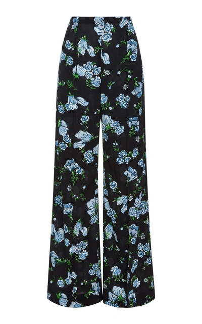 Shop Emilia Wickstead Hullinie Floral-print High-rise Crepe Pants In Black