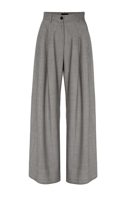 Shop Nili Lotan Inez Pleated Wool Pant In Grey