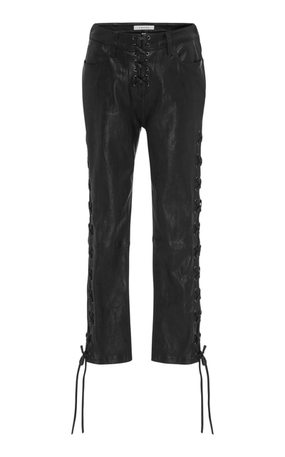 Shop Frame Cropped Lace-up Leather Pants In Black