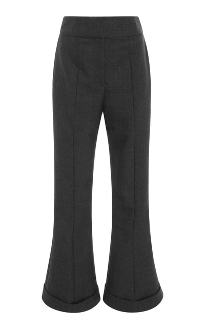 Shop Jacquemus Flared Folded Cuff Cropped Wool-blend Pant In Grey