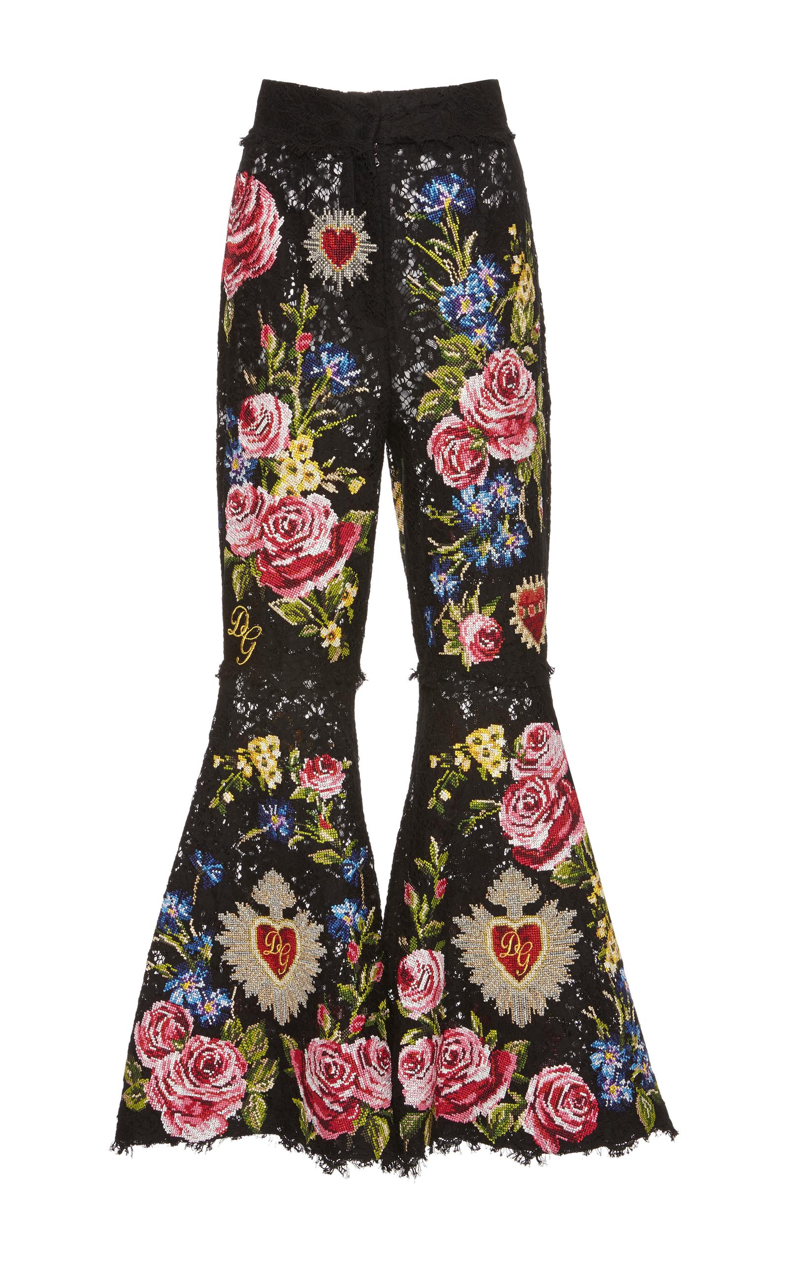 Dolce & Gabbana Cropped Floral Patchwork Lace Pants In Black | ModeSens