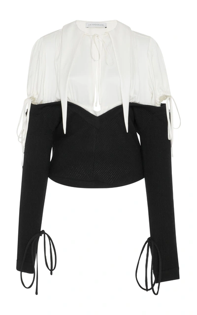Shop Jw Anderson Cutout Silk And Wool-paneled Top In Black/white