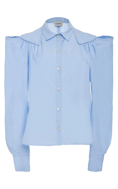 Shop Rachel Comey Cutout Cotton-poplin Shirt In Blue