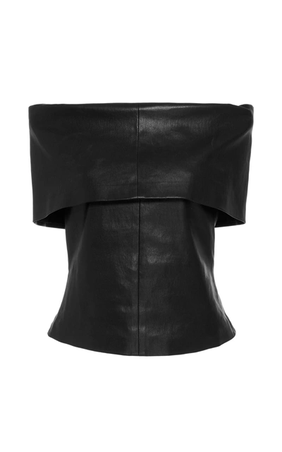 Shop Rosetta Getty Off-the-shoulder Leather Top In Black