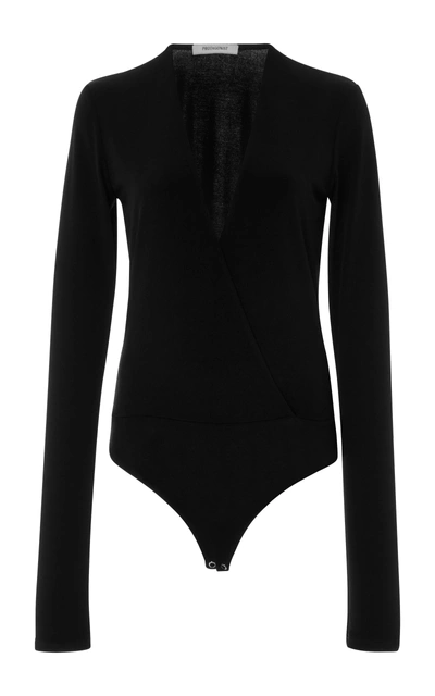 Shop Protagonist Wrap-effect Stretch-jersey Bodysuit In Black