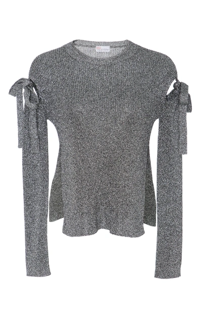 Shop Red Valentino Metallic Cutout Knitted Sweater In Silver