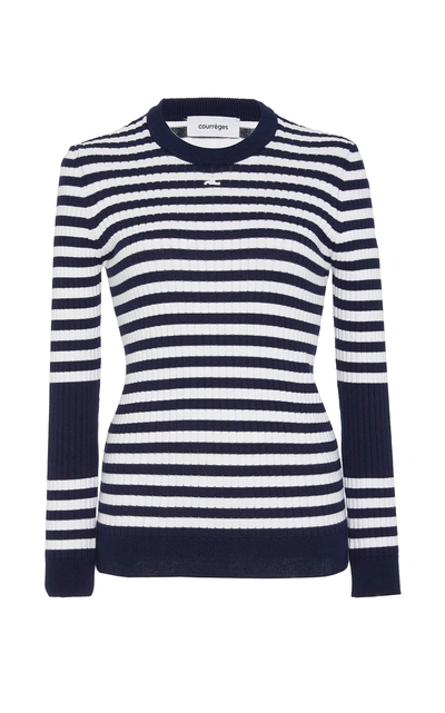 Shop Courrèges Striped Cotton And Cashmere-blend Sweater