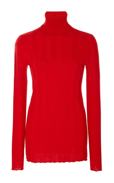 Shop Derek Lam Rib-knit Cashmere Turtleneck In Red