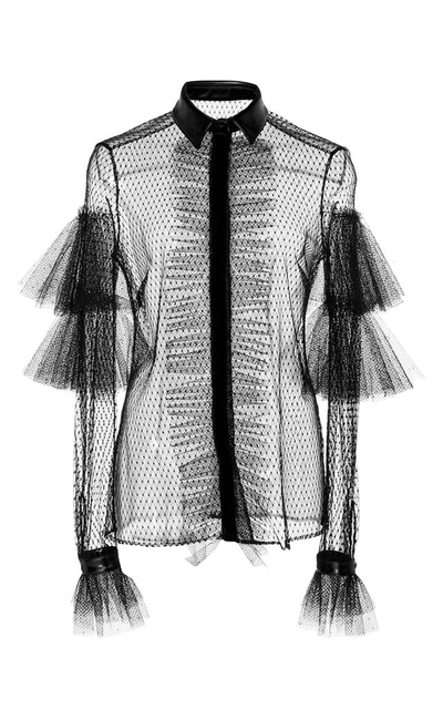 Shop Philosophy Di Lorenzo Serafini Plumetis Lace Ruffle Sleeve Blouse In Black