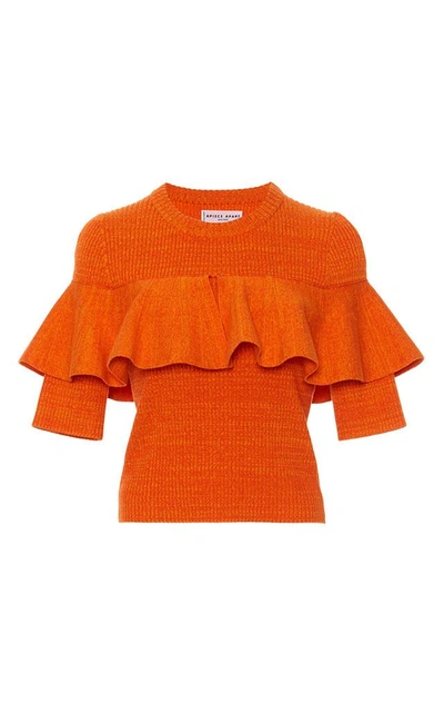 Shop Apiece Apart Ruffled Ribbed-knit Cotton Top In Orange