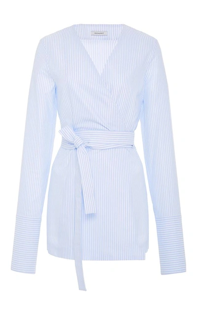 Shop Protagonist Belted Wrap Cotton Shirt In Stripe
