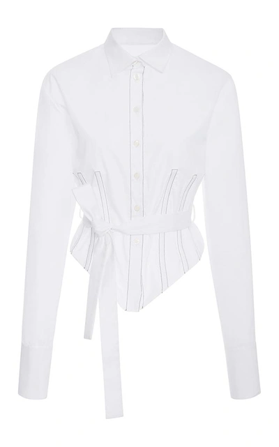 Shop Tome Belted Corset Stretch-cotton Poplin Shirt In White