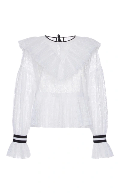 Shop Msgm Ruffled Lace Blouse In White