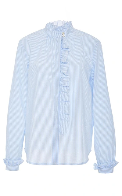 Shop Red Valentino Long Sleeve Striped Blouse With Ruffle Detail