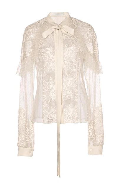 Shop Elie Saab Tulle And Lace Pussy-bow Blouse In White