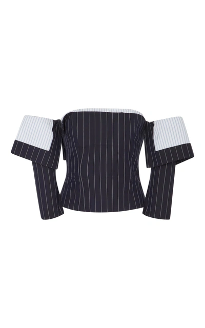 Shop Monse Of-the-shoulder Pinstriped Corset Top In Blue