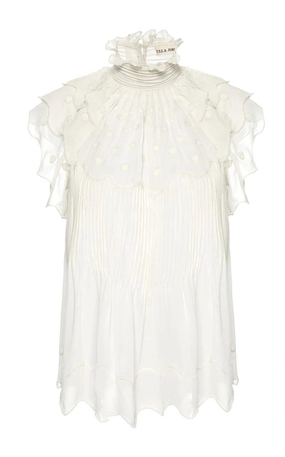 Shop Ulla Johnson Darla Embroidered Silk-georgette Top In White