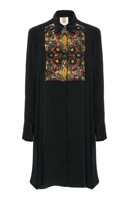 Shop Figue Emmanuel Embroidered Tuxedo Silk Tunic In Black