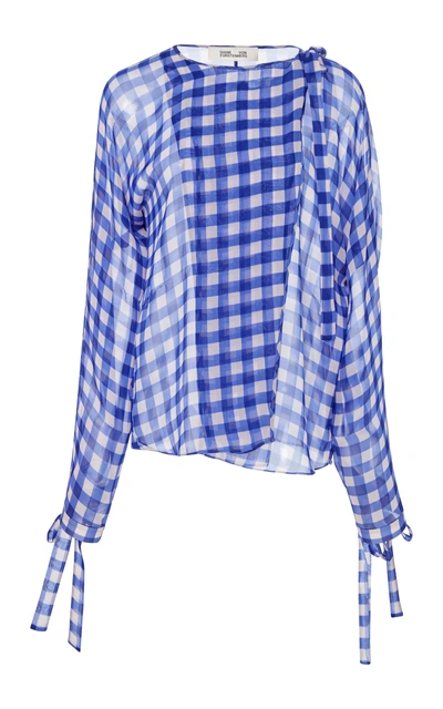 Shop Diane Von Furstenberg Long Sleeve Tie Neck Slit Blouse In Blue