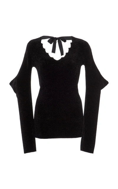 Shop Loewe Velvet-effect V-neck Sweater In Black