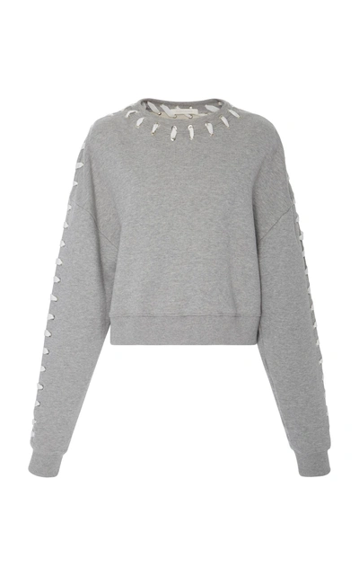 Shop Jonathan Simkhai Whip Stitch Crop Sweater In Grey