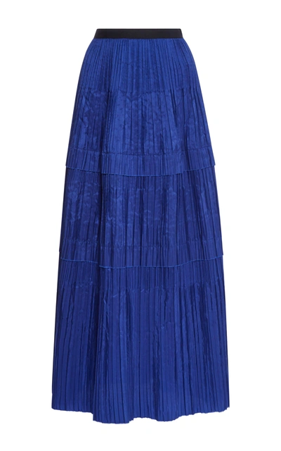 Shop Oscar De La Renta Pleated Midi Skirt In Blue