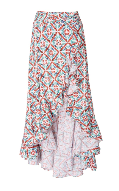 Shop Caroline Constas Giovanna Printed Cascading Ruffle Skirt