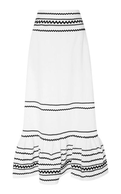 Shop Lisa Marie Fernandez Rickrack-trimmed Linen Maxi Skirt In White