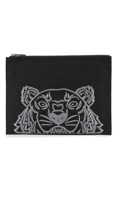 Shop Kenzo Tiger Head A4 Pouch In Black