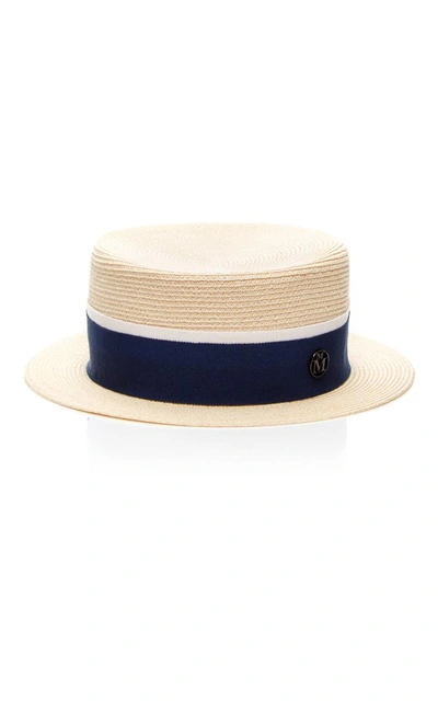 Shop Maison Michel Auguste Timeless Canapa Straw In Brown/blue/white