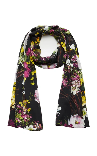 Shop Dolce & Gabbana Black Floral-print Silk Headscarf