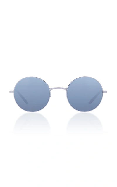 Shop Garrett Leight Seville Silver-tone Round-frame Sunglasses In Blue