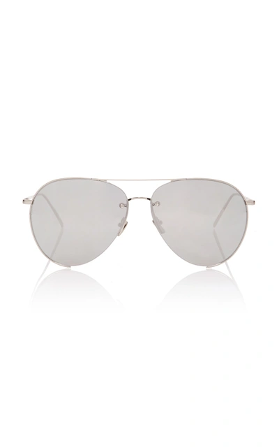 Shop Linda Farrow Silver-tone Aviator-style Sunglasses In Black